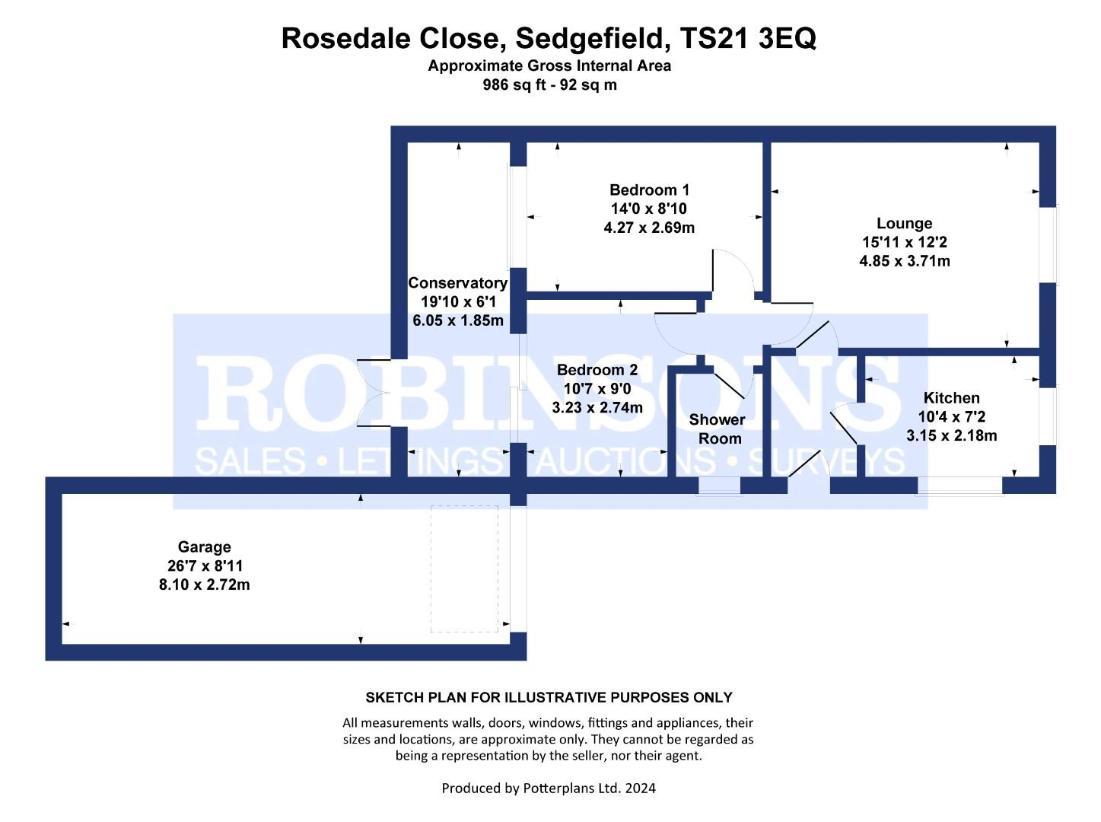 2 bedroom bungalow for sale - floorplan