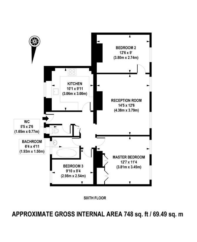 3 bedroom flat for sale - floorplan