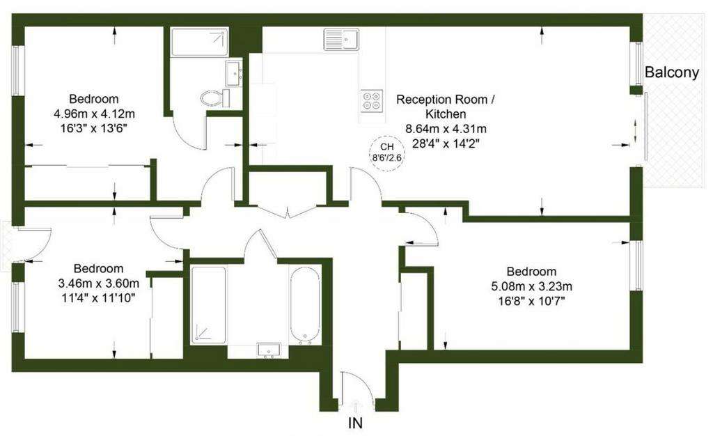 3 bedroom flat to rent - floorplan