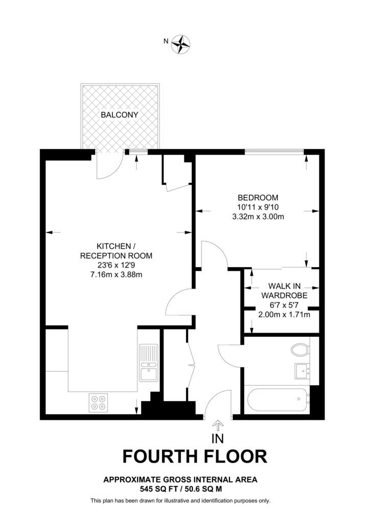 1 bedroom flat to rent - floorplan