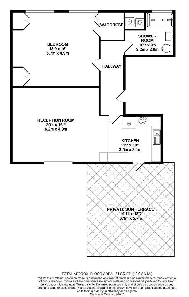 1 bedroom flat to rent - floorplan