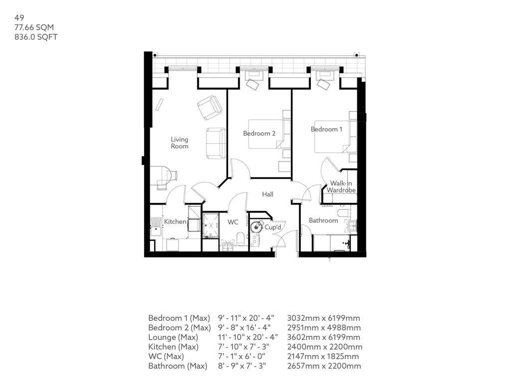 2 bedroom retirement property for sale - floorplan