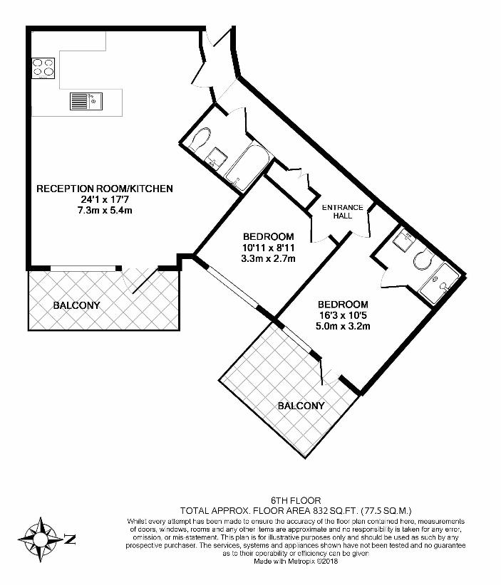 2 bedroom flat for sale - floorplan