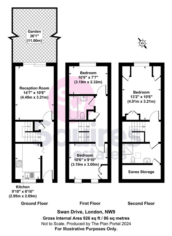 3 bedroom terraced house for sale - floorplan