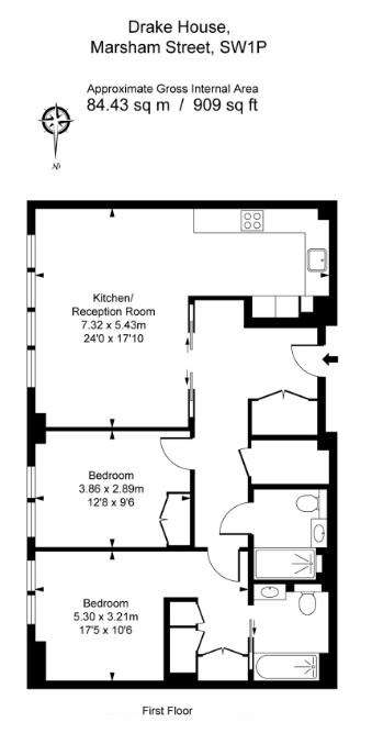 2 bedroom flat to rent - floorplan