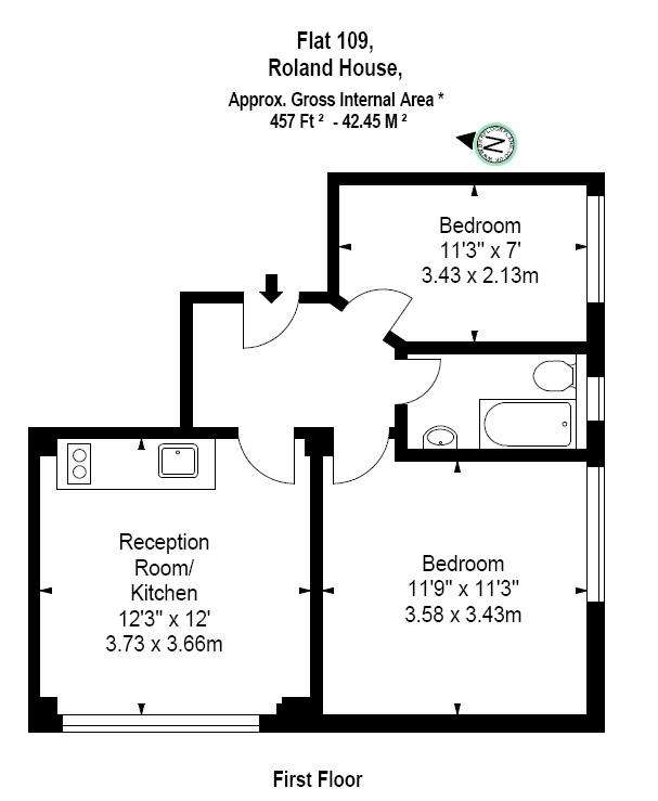 1 bedroom flat to rent - floorplan