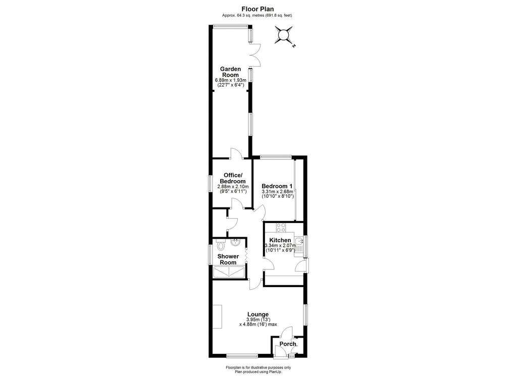 1 bedroom bungalow for sale - floorplan