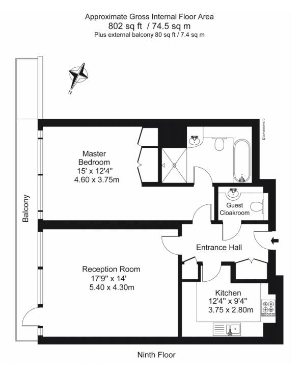 1 bedroom flat for sale - floorplan