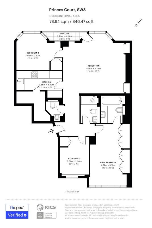 3 bedroom flat for sale - floorplan