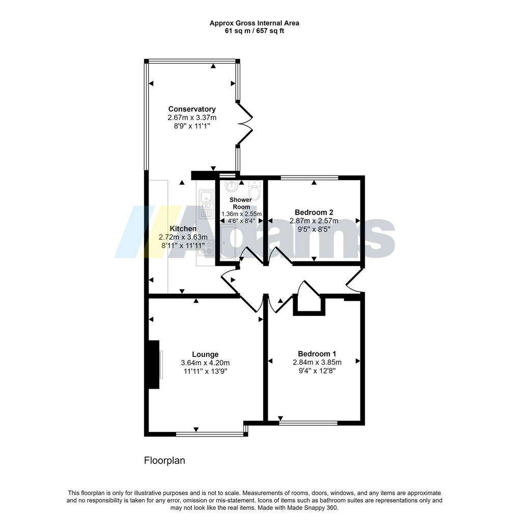 2 bedroom semi-detached bungalow for sale - floorplan