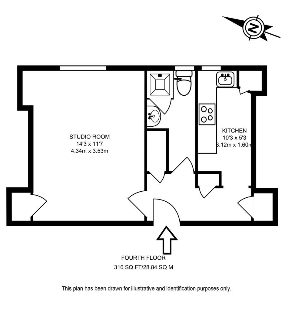 Studio flat to rent - floorplan