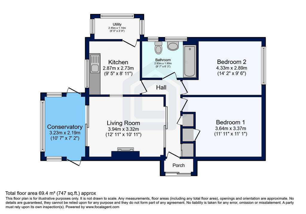 2 bedroom bungalow for sale - floorplan