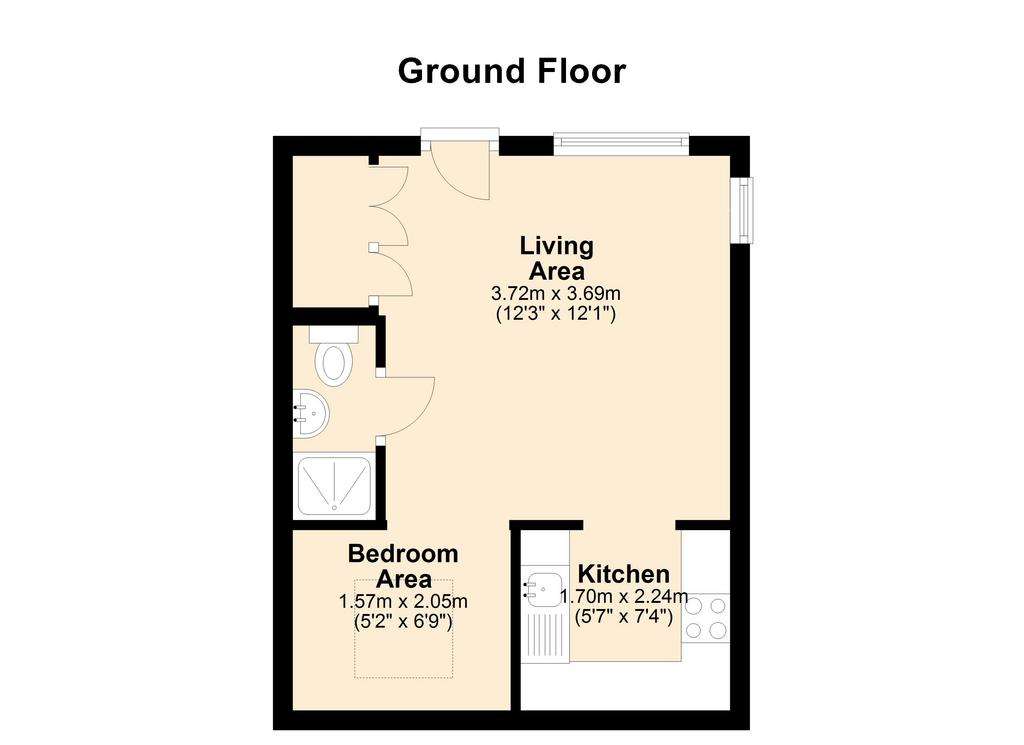 1 bedroom bungalow for sale - floorplan