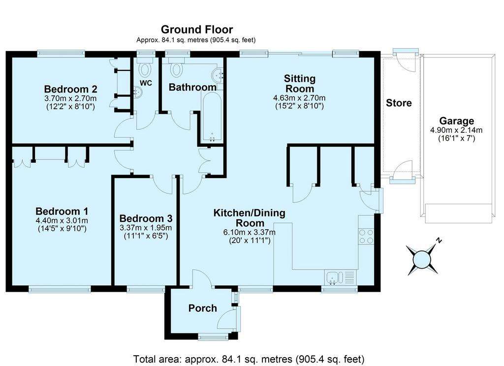 3 bedroom bungalow for sale - floorplan