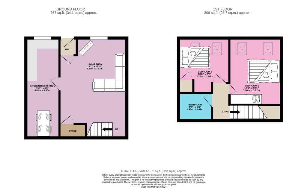 2 bedroom terraced house for sale - floorplan