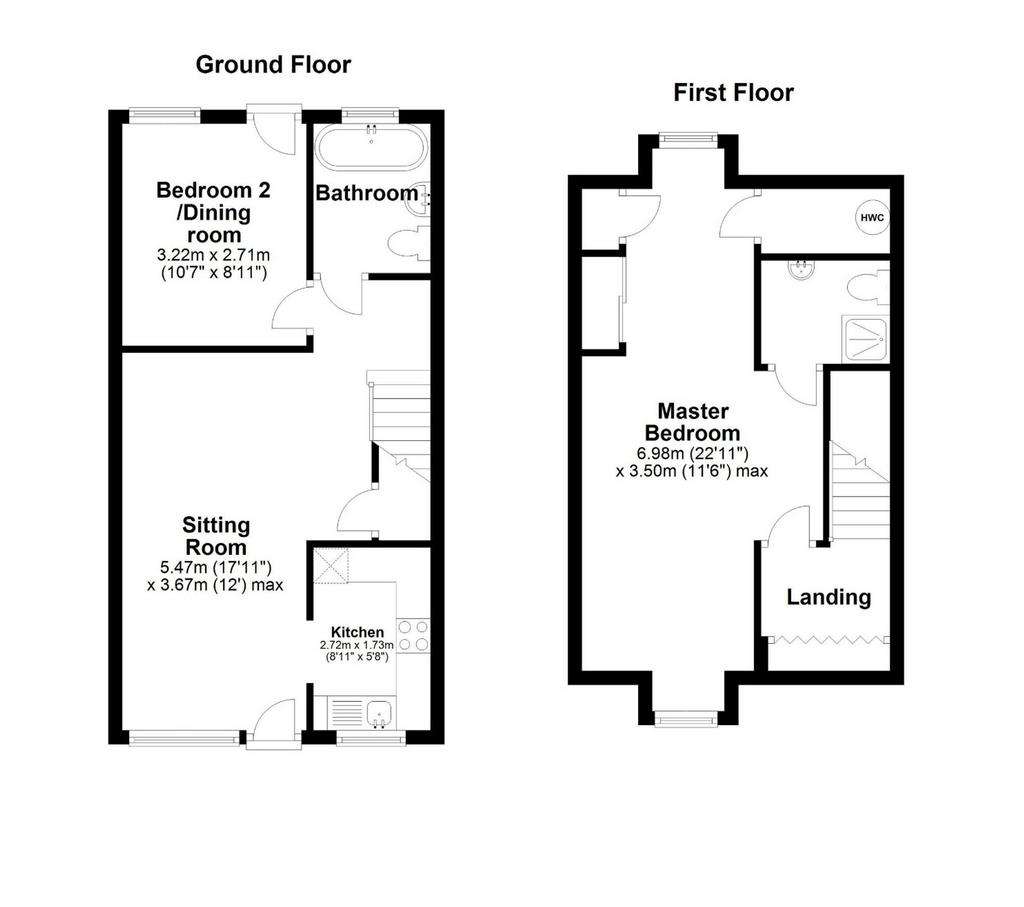 2 bedroom end of terrace house for sale - floorplan