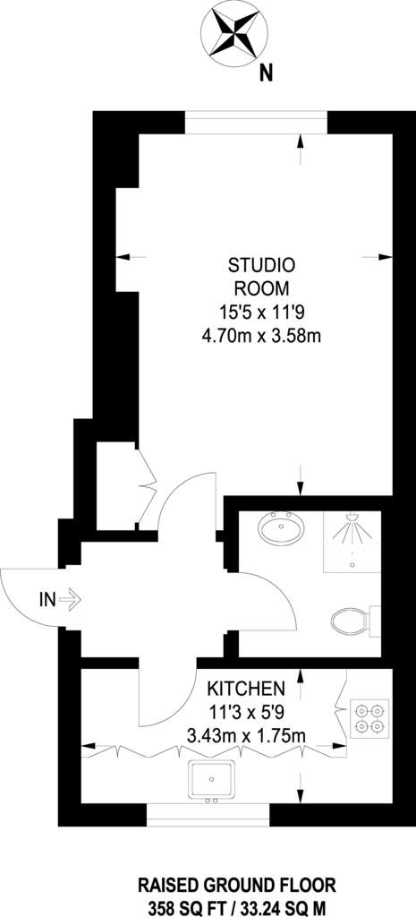 Studio flat to rent - floorplan