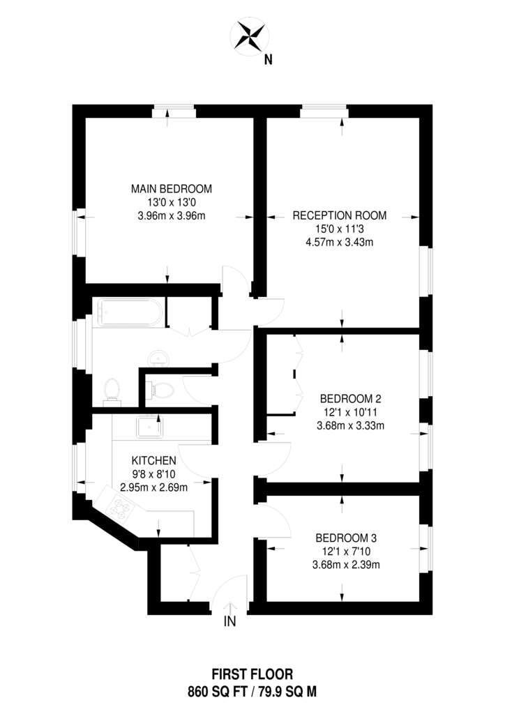 3 bedroom flat to rent - floorplan