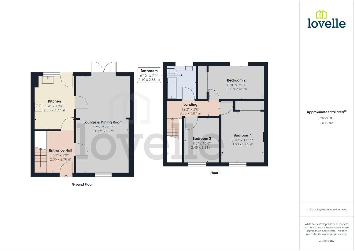 3 bedroom terraced house for sale - floorplan