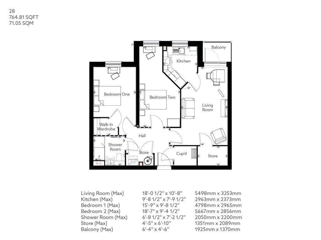 2 bedroom retirement property for sale - floorplan