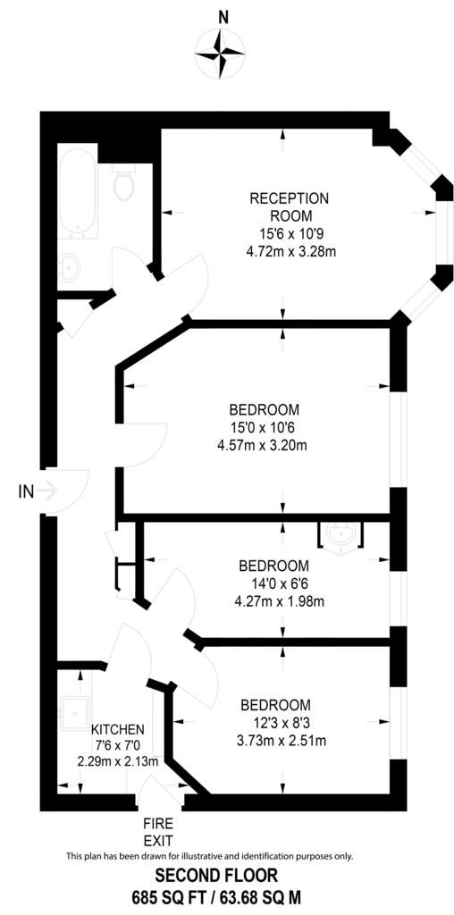 3 bedroom flat to rent - floorplan