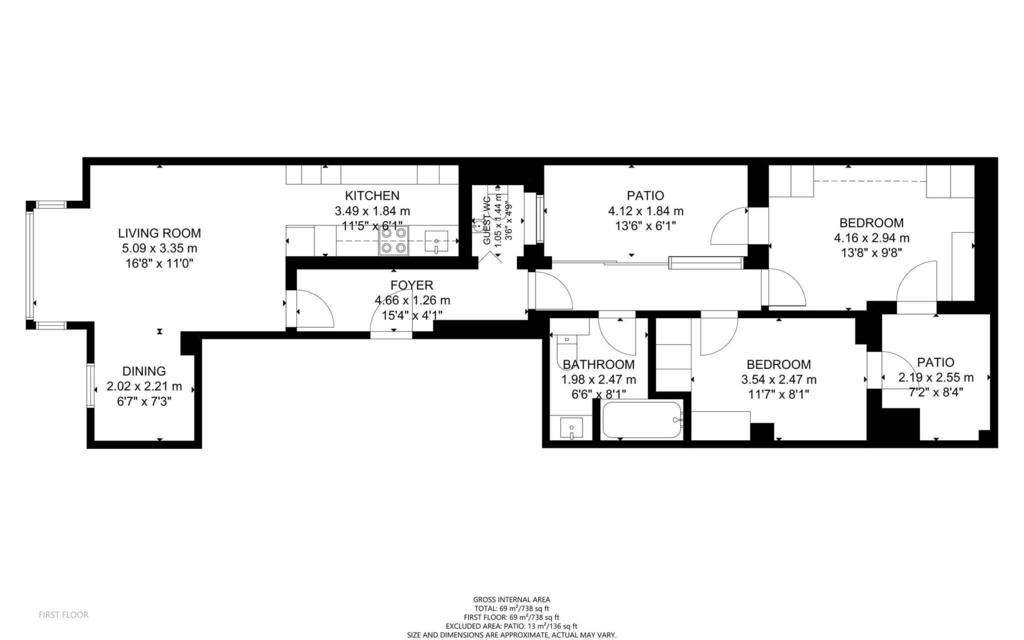 2 bedroom flat to rent - floorplan