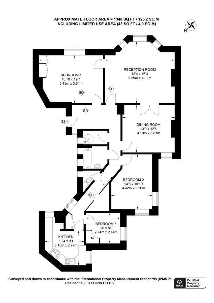 3 bedroom flat to rent - floorplan