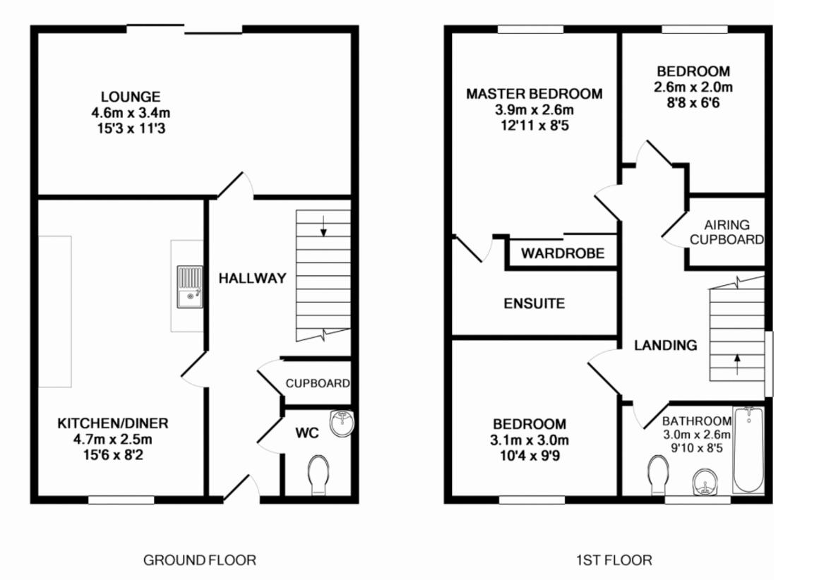 3 bedroom end of terrace house for sale - floorplan