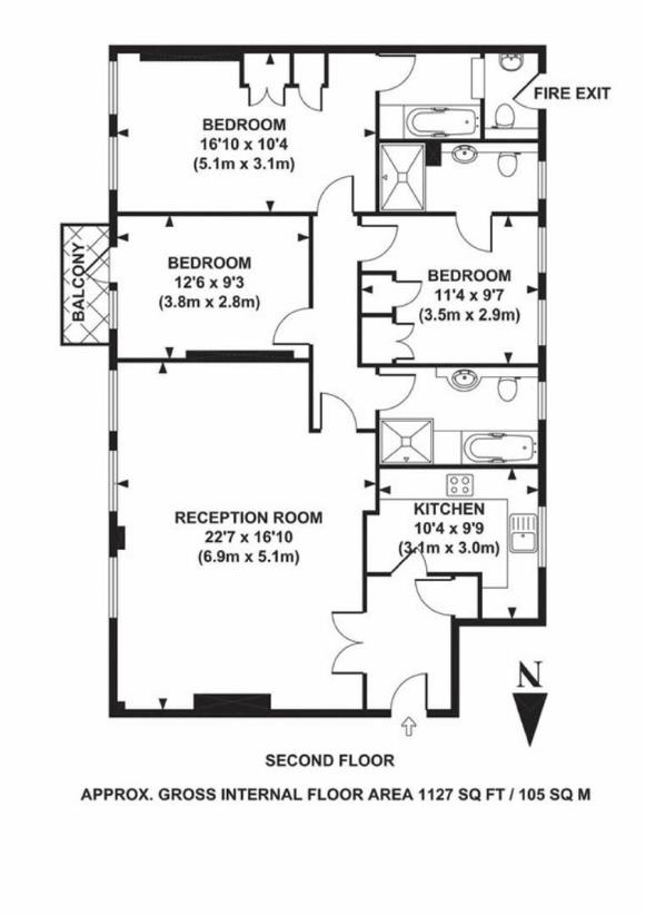 3 bedroom flat for sale - floorplan