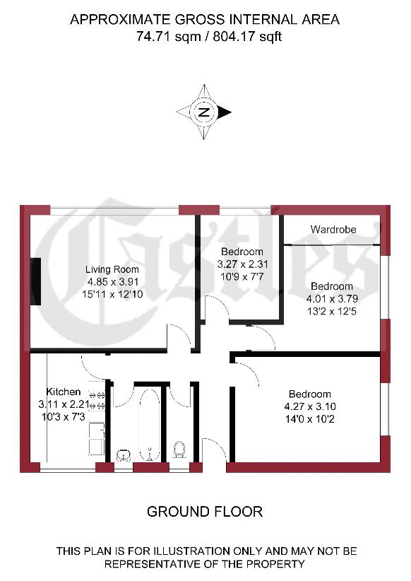 3 bedroom flat for sale - floorplan