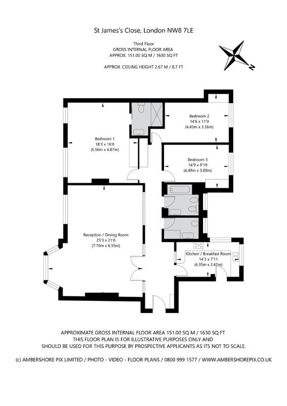 3 bedroom flat for sale - floorplan