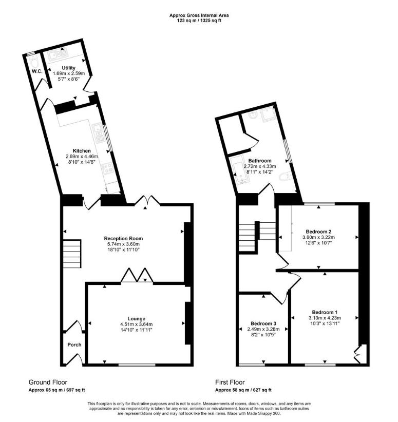 3 bedroom terraced house for sale - floorplan