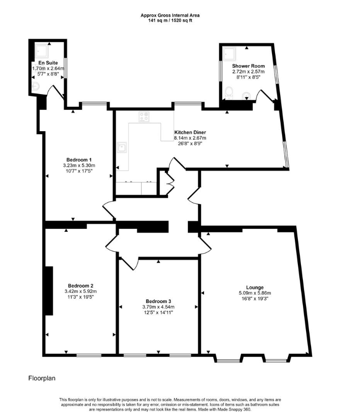 3 bedroom flat for sale - floorplan