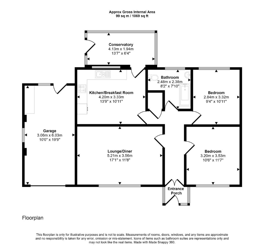 2 bedroom bungalow for sale - floorplan