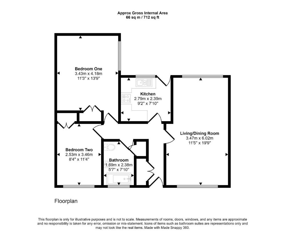 2 bedroom bungalow for sale - floorplan