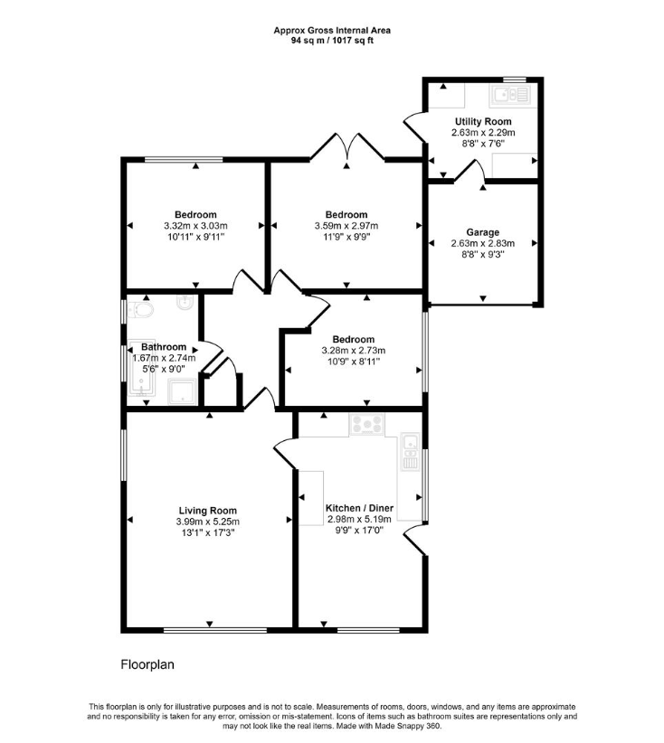 3 bedroom bungalow for sale - floorplan