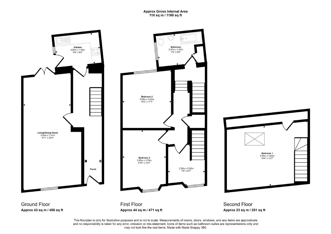 3 bedroom terraced house for sale - floorplan