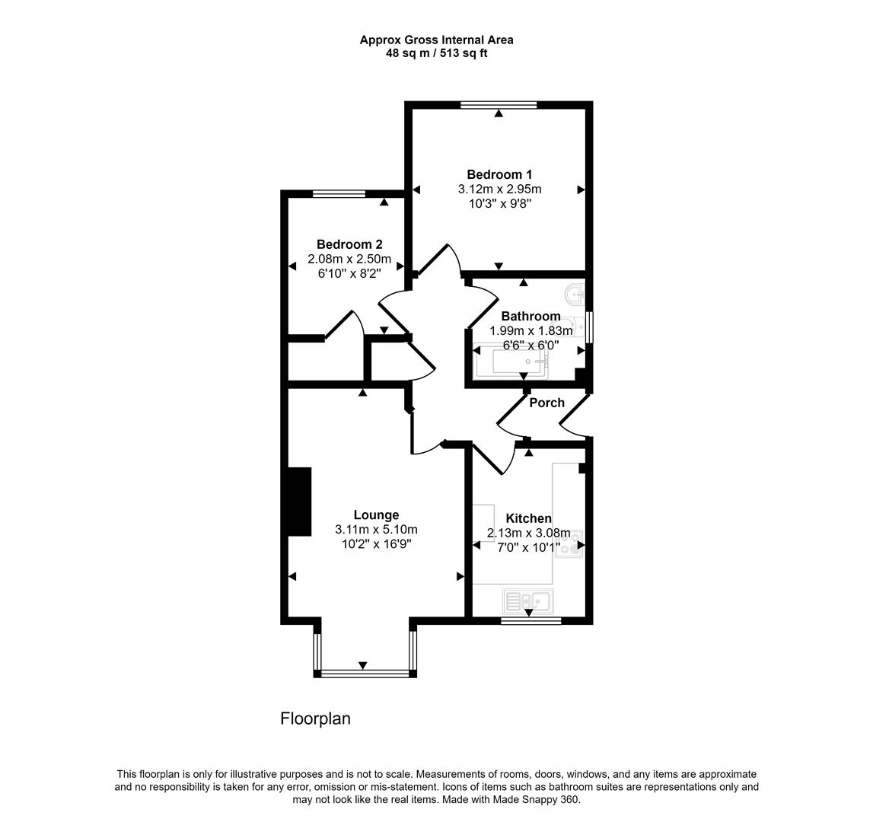 2 bedroom bungalow for sale - floorplan