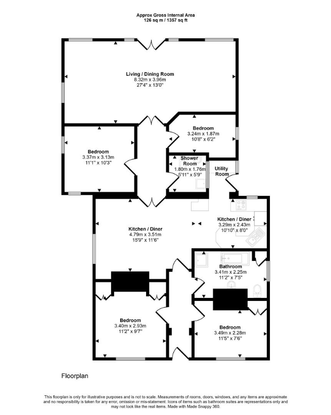 4 bedroom bungalow for sale - floorplan