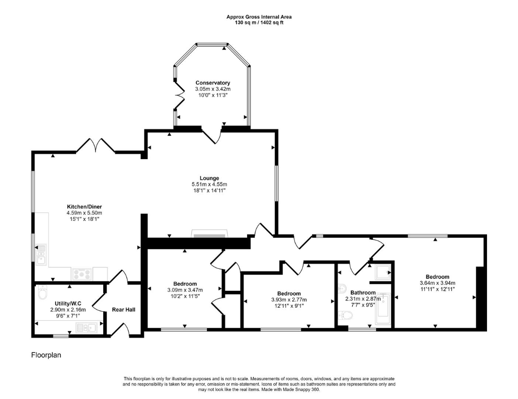 3 bedroom bungalow for sale - floorplan