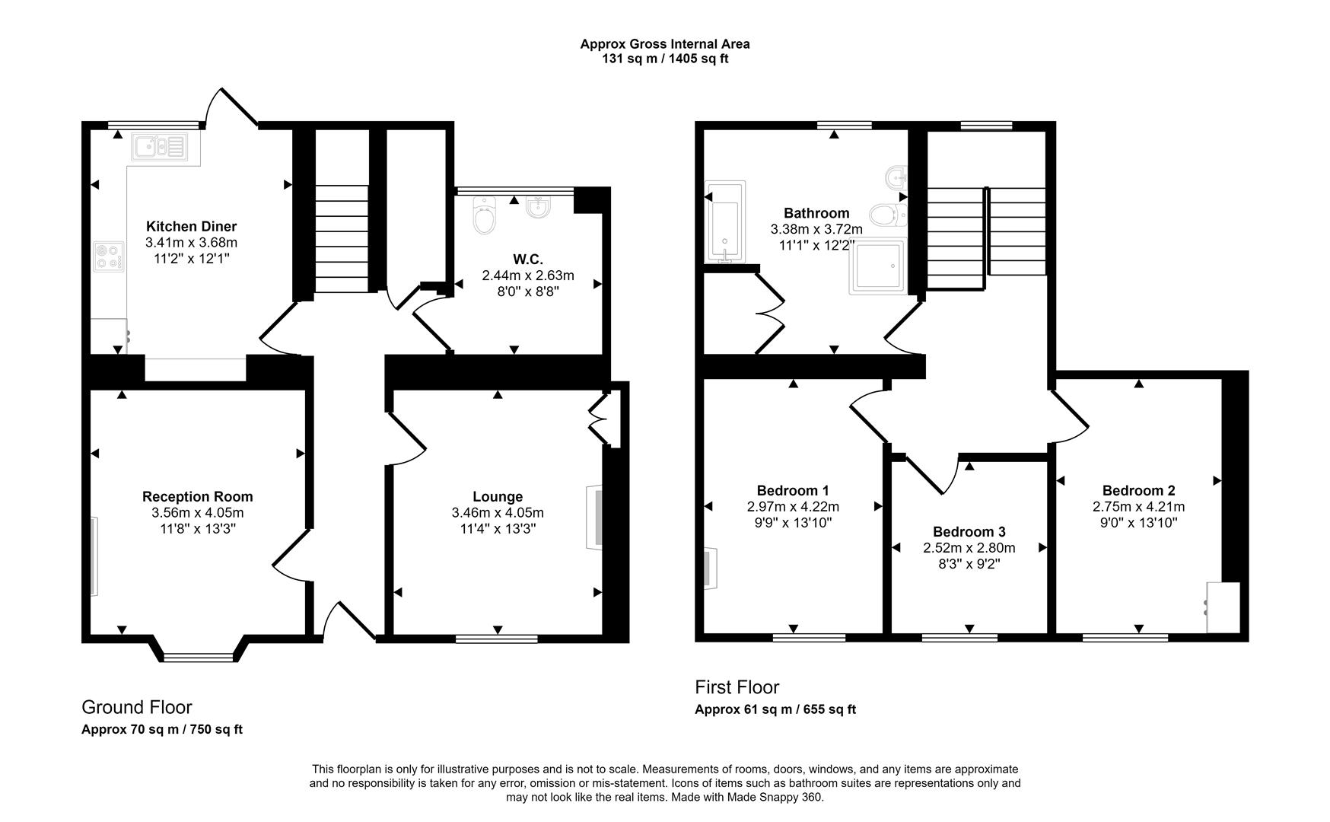 3 bedroom terraced house for sale - floorplan