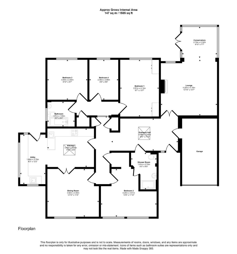 4 bedroom bungalow for sale - floorplan