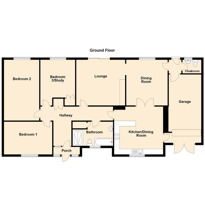 3 bedroom bungalow for sale - floorplan