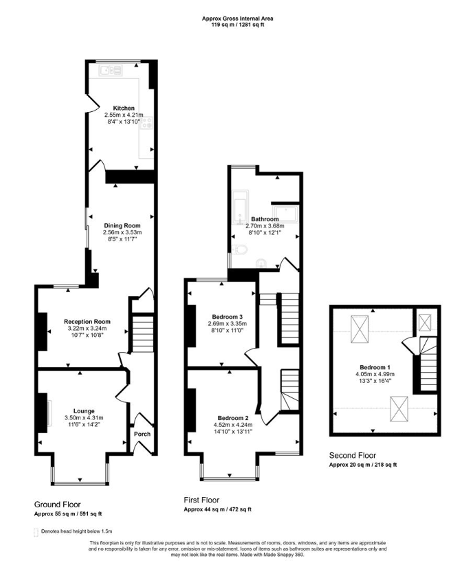 3 bedroom terraced house for sale - floorplan