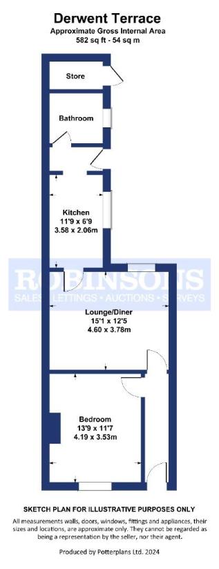 1 bedroom bungalow for sale - floorplan