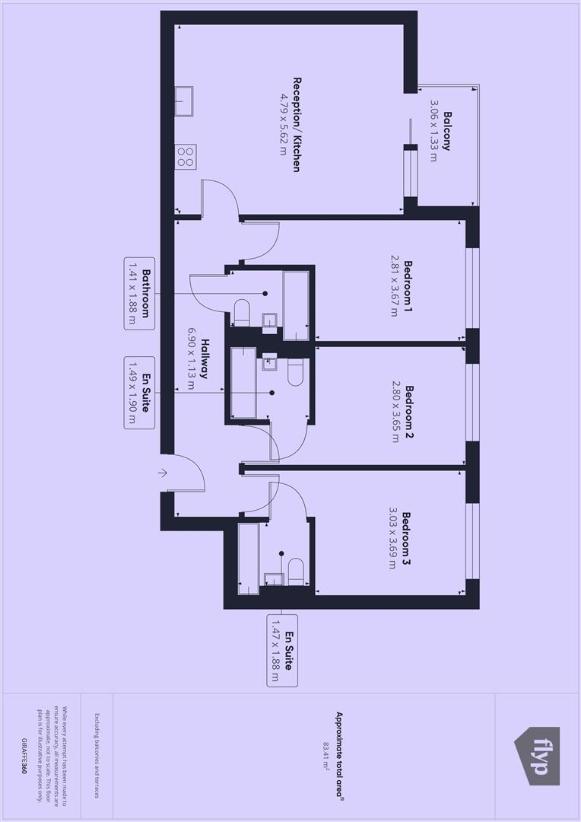 3 bedroom flat for sale - floorplan