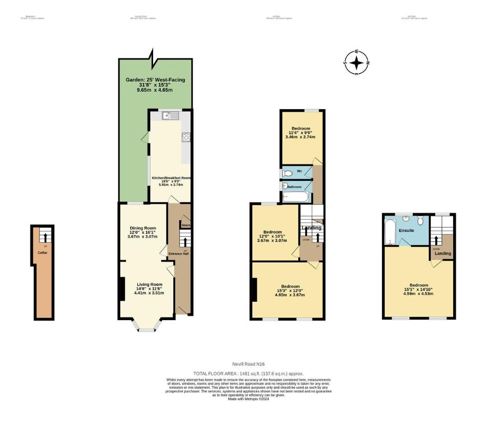 4 bedroom terraced house for sale - floorplan