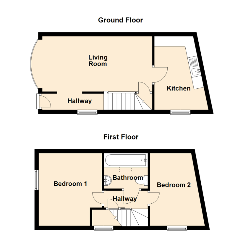 2 bedroom semi-detached house for sale - floorplan