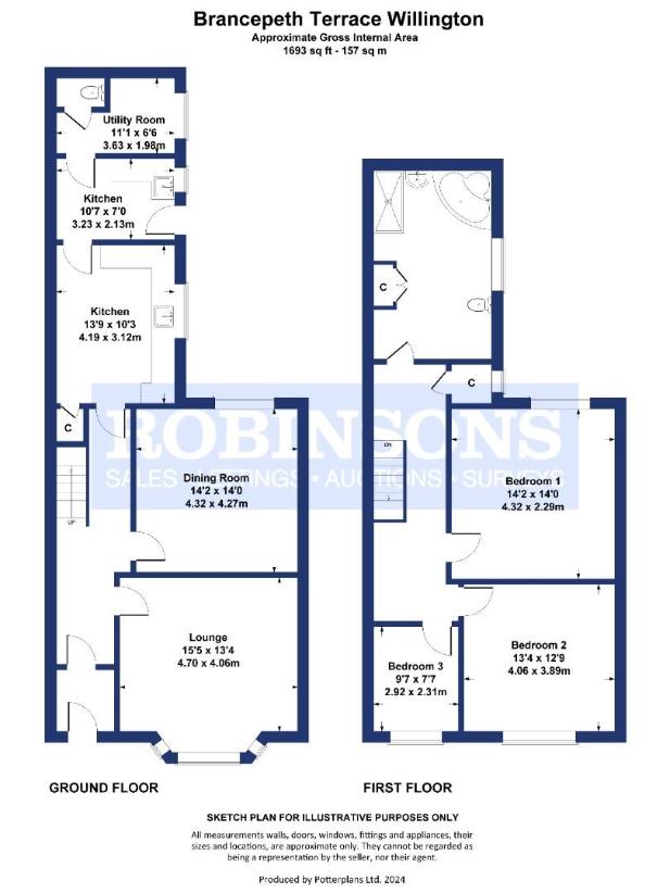 3 bedroom end of terrace house for sale - floorplan