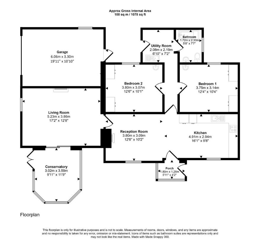 2 bedroom bungalow for sale - floorplan